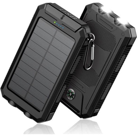 Solar Power Bank - 36800mAh Portable Charger Dual USB Port Black